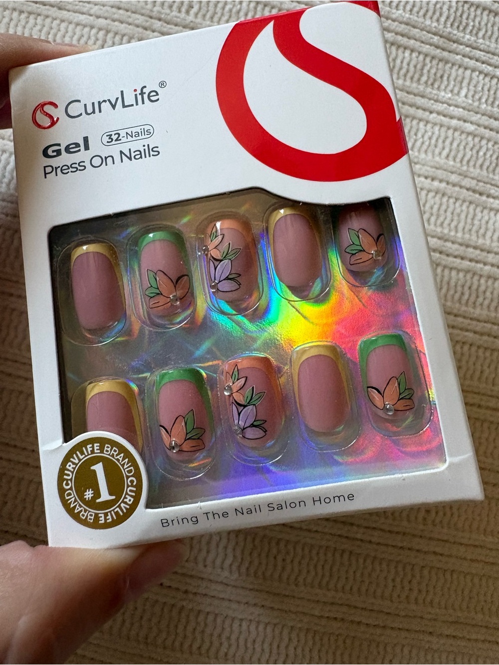 Curvlife Gel Press On Nails - Pink Floral French Tip - Picture 5 of 5